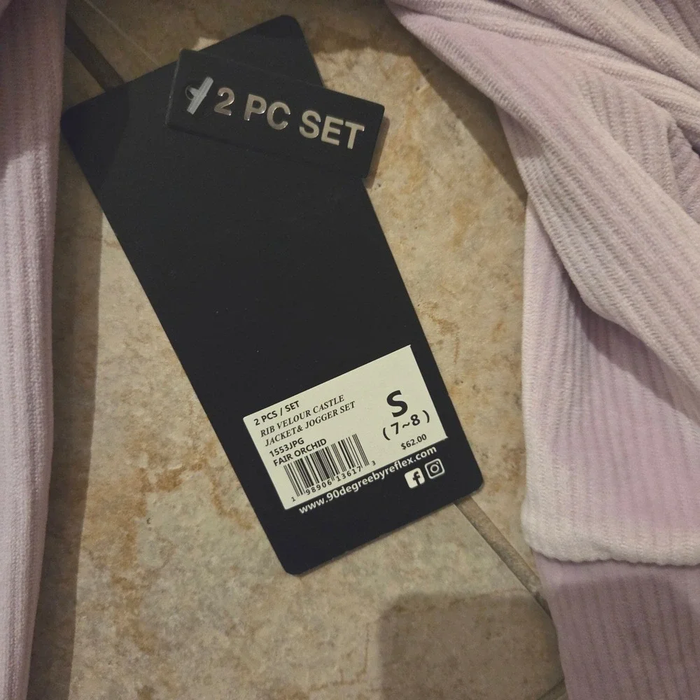 90 Degree By Reflex‎ Girls Rib Velour Castle Jacket Jogger Set Fair Orchid 7/8